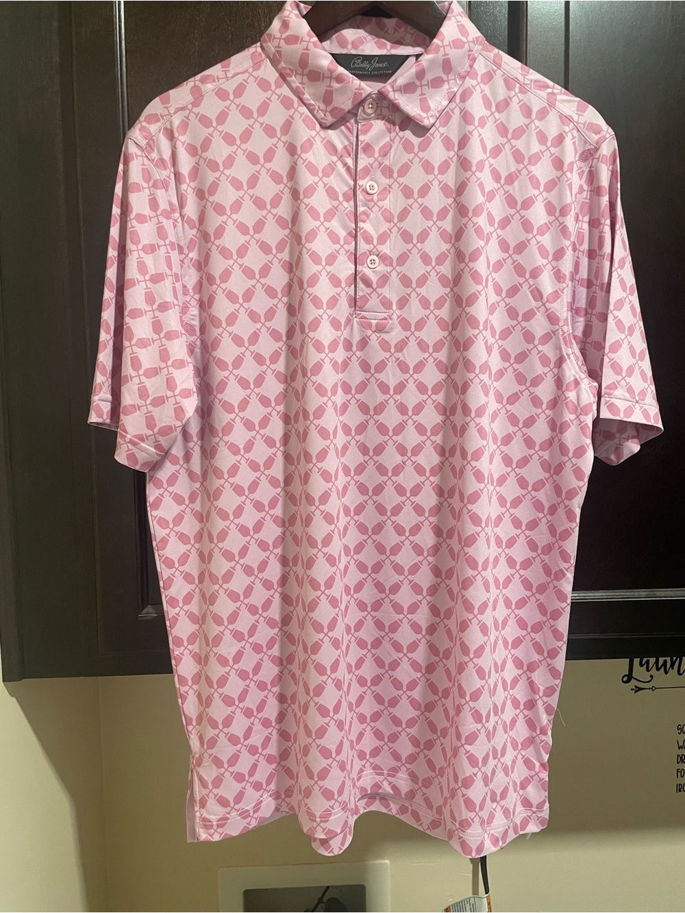 NWT Bobby Jones Golf Pink & White Diamond Pattern Polo Shirt Size M
